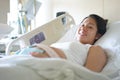 Pregnant Asian Chinese Woman lying on the hospital bed