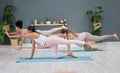 Pregnant, balance or women in yoga class stretching body for exercise or fitness workout in home studio. Pregnancy Royalty Free Stock Photo