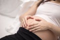 Pregnant Belly with fingers Heart symbo Royalty Free Stock Photo