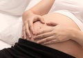 Pregnant Belly with fingers Heart symbo Royalty Free Stock Photo