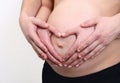 Pregnant belly with hands om mom and dad Royalty Free Stock Photo
