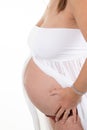 Pregnant belly woman profile side view in white background Royalty Free Stock Photo