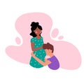 Pregnant black African American woman and man hugging her belly. Vector Royalty Free Stock Photo