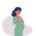 A pregnant black African-American woman uses a smartphone