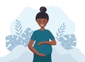 Pregnant black woman concept vector illustration in cute cartoon style, healthcare, pregnancy. Healthcare concept