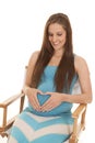 Pregnant blue sit heart look down