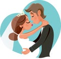 Pregnant Bride Kissing Groom Vector Cartoon