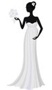 Pregnant bride in long dress, vector silhouette