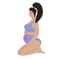 Pregnant brunette in swimsuit, illustration