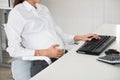 Pregnant Businesswoman Using Computer At Desk In Office Royalty Free Stock Photo