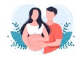 Pregnant Couple Background Vector Illustration with A Husband Takes Care and Hugs His Wife or Mother While Waiting for Birth