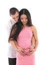 Pregnant couple Caucasoid father, mother asian