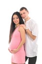 Pregnant couple Caucasoid father, mother asian