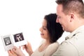 Pregnant couple looking at ultrasound pictures