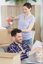 pregnant couple packing things in boxes Royalty Free Stock Photo