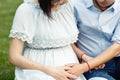 Pregnant couple in summer. Expectant mother and her husband waiting for baby. Love, family, pregnancy concept Royalty Free Stock Photo