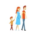 Pregnant family couple and their son cartoon vector Illustration on a white background