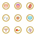 Pregnant family life icon set, cartoon style