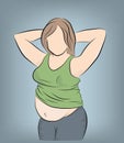 A pregnant or fat woman takes a selfie. vector illustration.