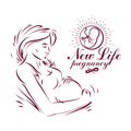 Pregnant female beautiful body outline, mother-to-be drawn vector illustration. Pregnancy and maternity popularization