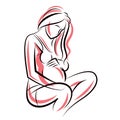Pregnant female beautiful body outline, mother-to-be vector draw Royalty Free Stock Photo