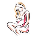 Pregnant female beautiful body outline, mother-to-be vector draw Royalty Free Stock Photo