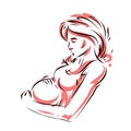 Pregnant female beautiful body outline, mother-to-be vector draw Royalty Free Stock Photo