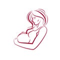 Pregnant female beautiful body outline, mother-to-be vector draw Royalty Free Stock Photo