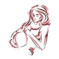 Pregnant female beautiful body outline, mother-to-be vector drawn illustration. Happiness and caring theme. Mothers day Royalty Free Stock Photo