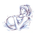 Pregnant female beautiful body outline, mother-to-be vector drawn illustration. Happiness and caring theme. Mothers day Royalty Free Stock Photo
