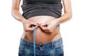 Pregnant female measuring belly, body part