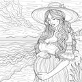Pregnant girl on the beach. Coloring book antistress for adults. Royalty Free Stock Photo