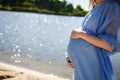 Pregnant girl on the beach Royalty Free Stock Photo