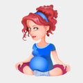 Pregnant girl doing yoga. Happy pregnancy emotions. Vector illustration in cartoon style for Mothers Day