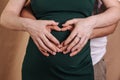 Pregnant girl in  dress holds her hands on her belly Royalty Free Stock Photo