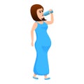 Pregnant girl drinking water icon, cartoon style Royalty Free Stock Photo