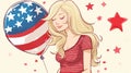 Pregnant girl with the Flag of America, the symbol of the country. Economy and politics and geopolitics of the country.