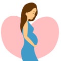 Pregnant girl. The girl carries a baby in her belly. Young happy girl expecting a baby. Background with hearts