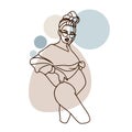 Pregnant girl in glasses, in a swimsuit, round and big belly, doodle