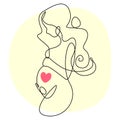 Pregnant girl. Linear drawing depicting a heart