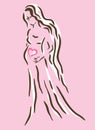 pregnant girl long hair black white pink Royalty Free Stock Photo