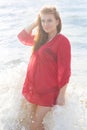 Pregnant girl on the sandy beach Royalty Free Stock Photo