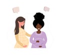 Pregnant girl talk to each other. Business women discuss social network, chat with dialog speech bubbles, debate working