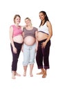 Pregnant, happy and diversity women pregnancy portrait, mother to be with wellness success smile with white background