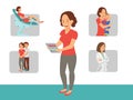 Pregnant Happy Woman Flat Vector Design Character