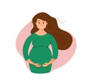 Pregnant happy young girl vector colorful cartoon illustration