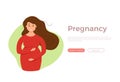 Pregnant happy young girl vector colorful cartoon illustration