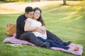 Pregnant Hispanic Couple in The Park Outdoors Royalty Free Stock Photo