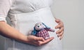 Pregnant holding a baby rag doll Royalty Free Stock Photo