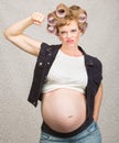 Pregnant Lady Flexing Muscles Royalty Free Stock Photo